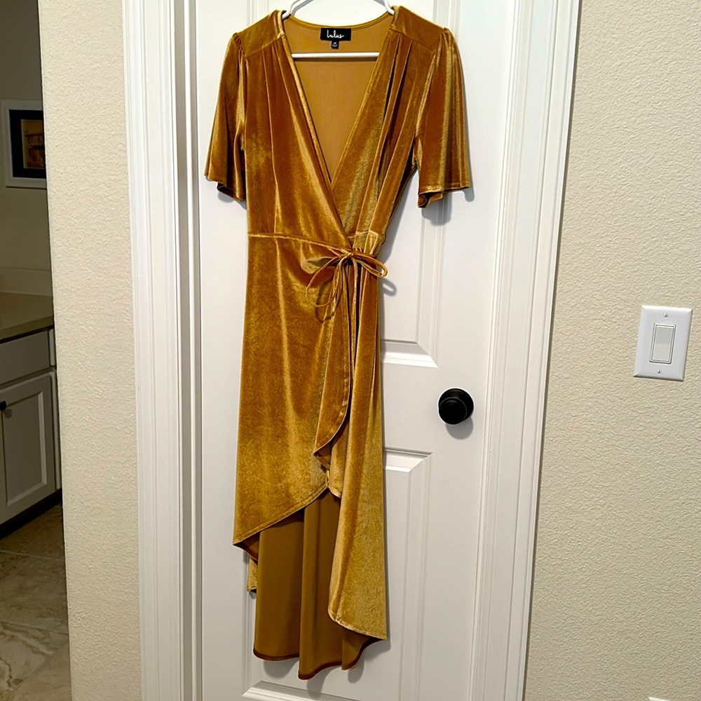 Velvet high low wrap dress